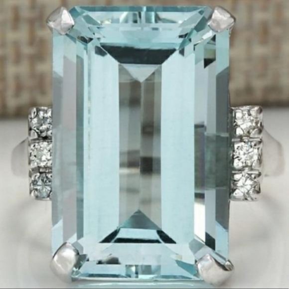 NEW HUGE AQUAMARINE DIAMOND 925 SILVER RING, CUTE RING, SHINY RING. - Picture 3 of 5